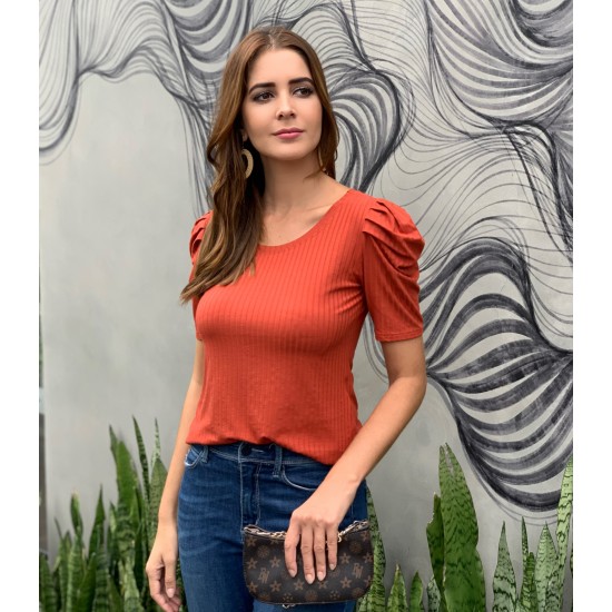 Blusa Canelado Liso - Manga Bufante